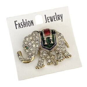 NWT Royal Gold Plated Crystal Elephant Brooch with Tassel